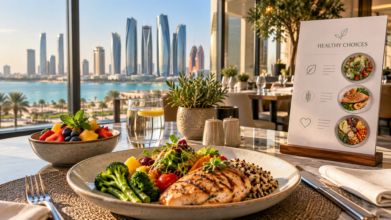 Healthy meal at a restaurant in Abu Dhabi under new healthy menu rules